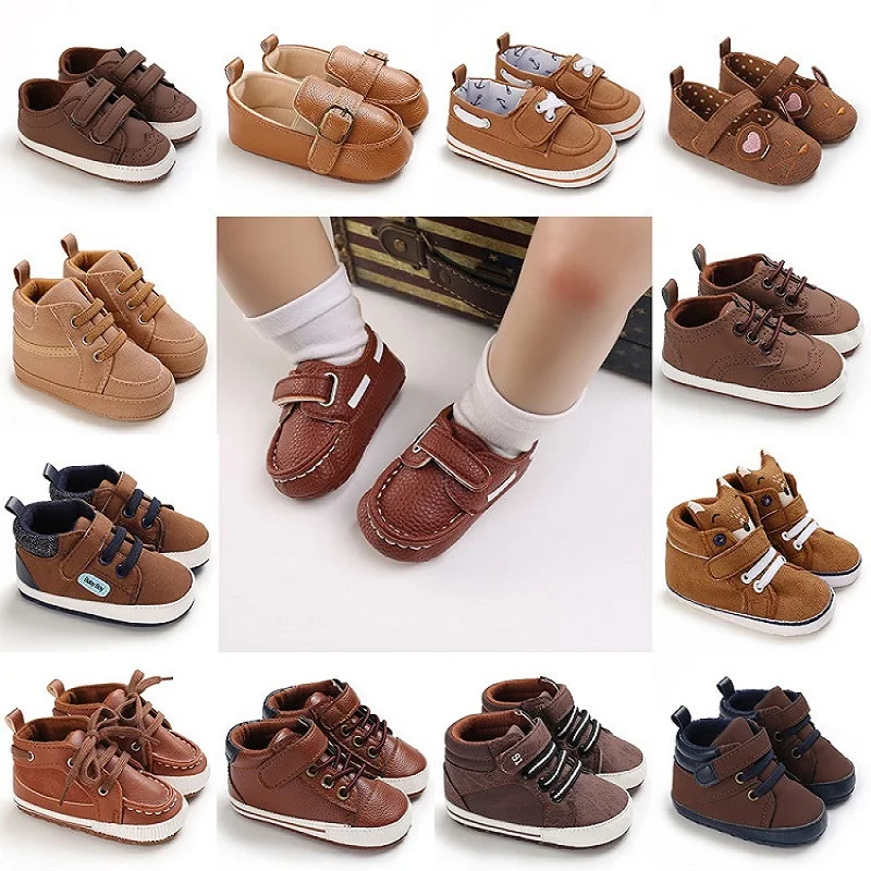 0-18M Brown Newborn Baby Shoes Themed Multicolor Boy Girl Shoes Casual Sneakers Soft Sole Non-Slip Toddler Shoes First Walkers