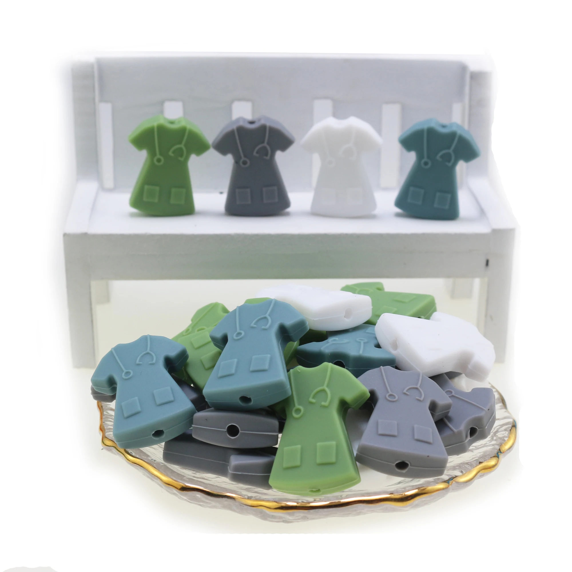 10/20Pcs Doctor Nurse Focal Shirt Silicone Beads T-Shirt Scrub DIY Teether Teething Pearl Ball For Jewelry Chew Necklaces Making
