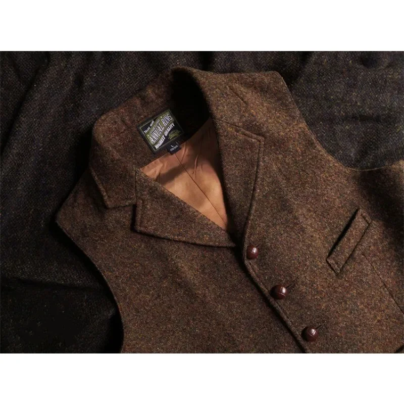 Men's Steampunk Vest Waistcoat Jacket Brown Vests for Men Formal Steam Punk Wool Tweed Suit Male Clothings smile