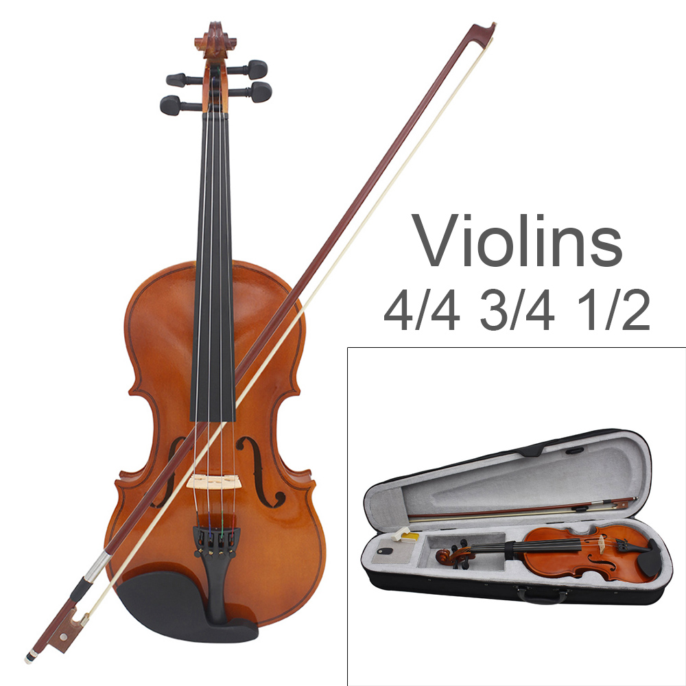 4/4 3/4 1/2 1/8 Acoustic Violin Color Natural / Black Fiddle For Violin Beginner With Case & Bow