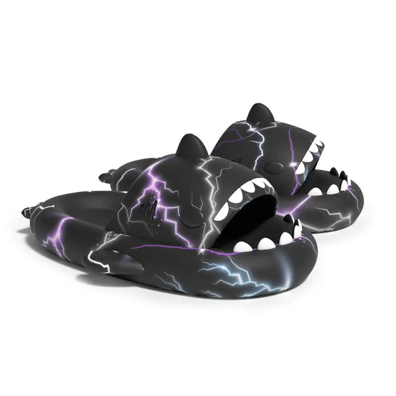 Summer Multicolor Shark Slippers Men Thick Bottom Slides Women Children's Shark Slippers Kids Parent-child Shoes Size15-47
