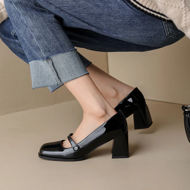 Leather Platform Pumps: 6.5cm Chunky Heel Mary Jane Loafers 4 ef39a