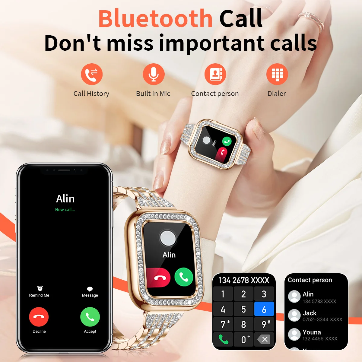LIGE 2024 New Women Smart Watch Bluetooth Call Waterproof Bracelet Multi Sport Health Monitor Smartwatch Ladies For Android IOS