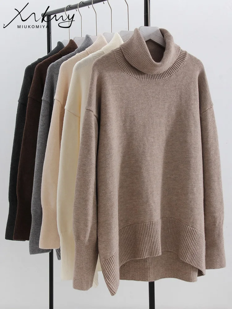Winter Warm Thick Knit 2025 Sweater Women Turtleneck Pullovers Oversize White Tops Solid Thicken Loose Brown Sweaters For new Women 2023