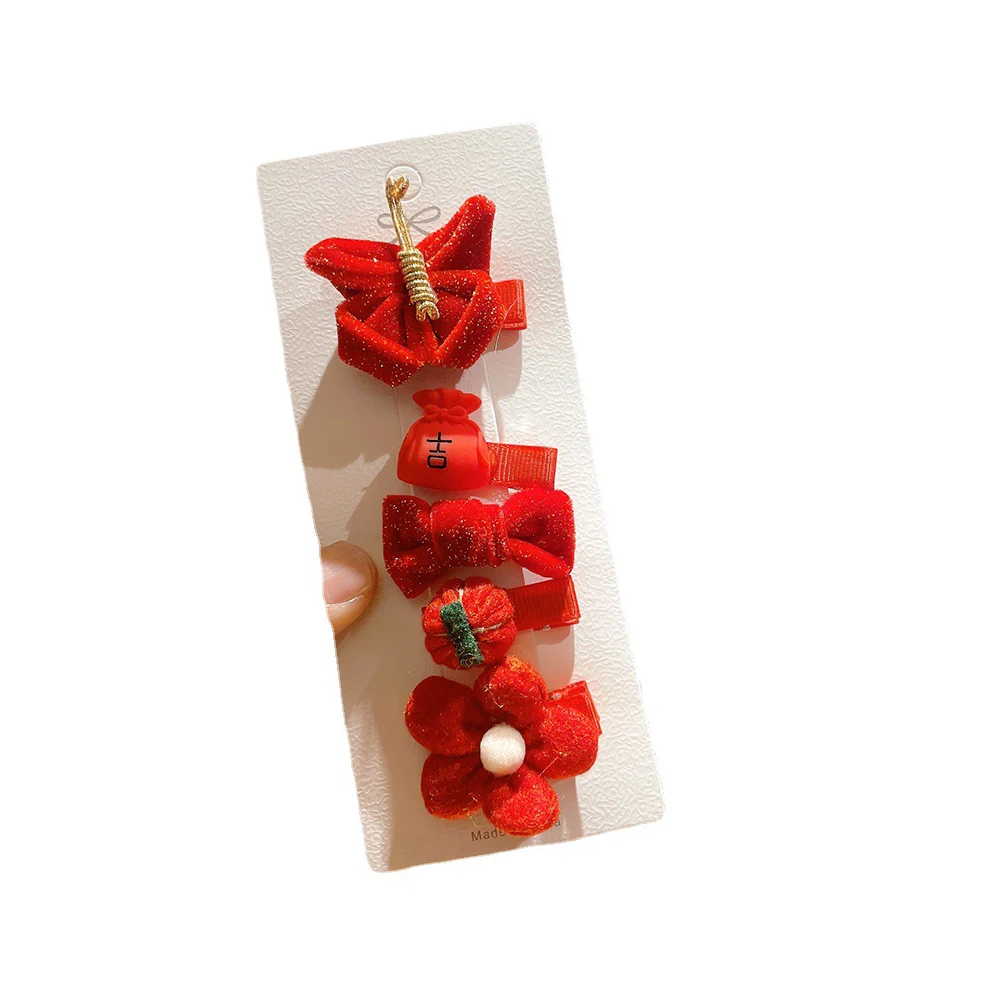 Chinese Style Five Piece Set Children s Side Barrettes Fabric BB Clip Flower Edge Bow Hair Ornament Antique Hairpins