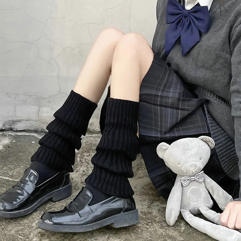 Black Lolita Leg Warmers For Women Knitted Long Socks Autumn Winter Wool Foot Cover Arm Warmer Y k Crochet Heap Boot Cuffs