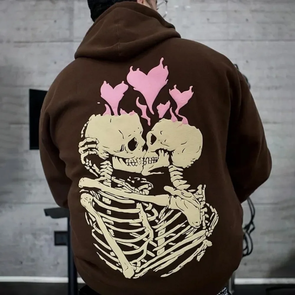 Hoodie Y2k Skull Kiss Letter Pattern Print Oversized Hoodie Men and Women Hip Hop New Pullover Harajuku Gothic Hoodie Clothing