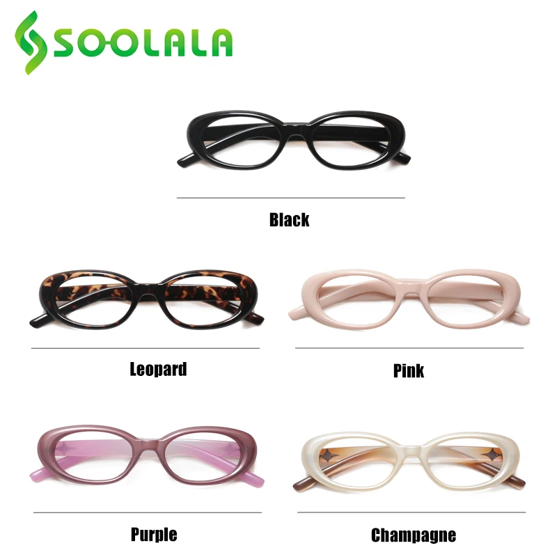 SOOLALA Small Oval Presbyopic Reading Glasses Women Anti Blue Light Female Frame Magnifying Grade Eyeglasses