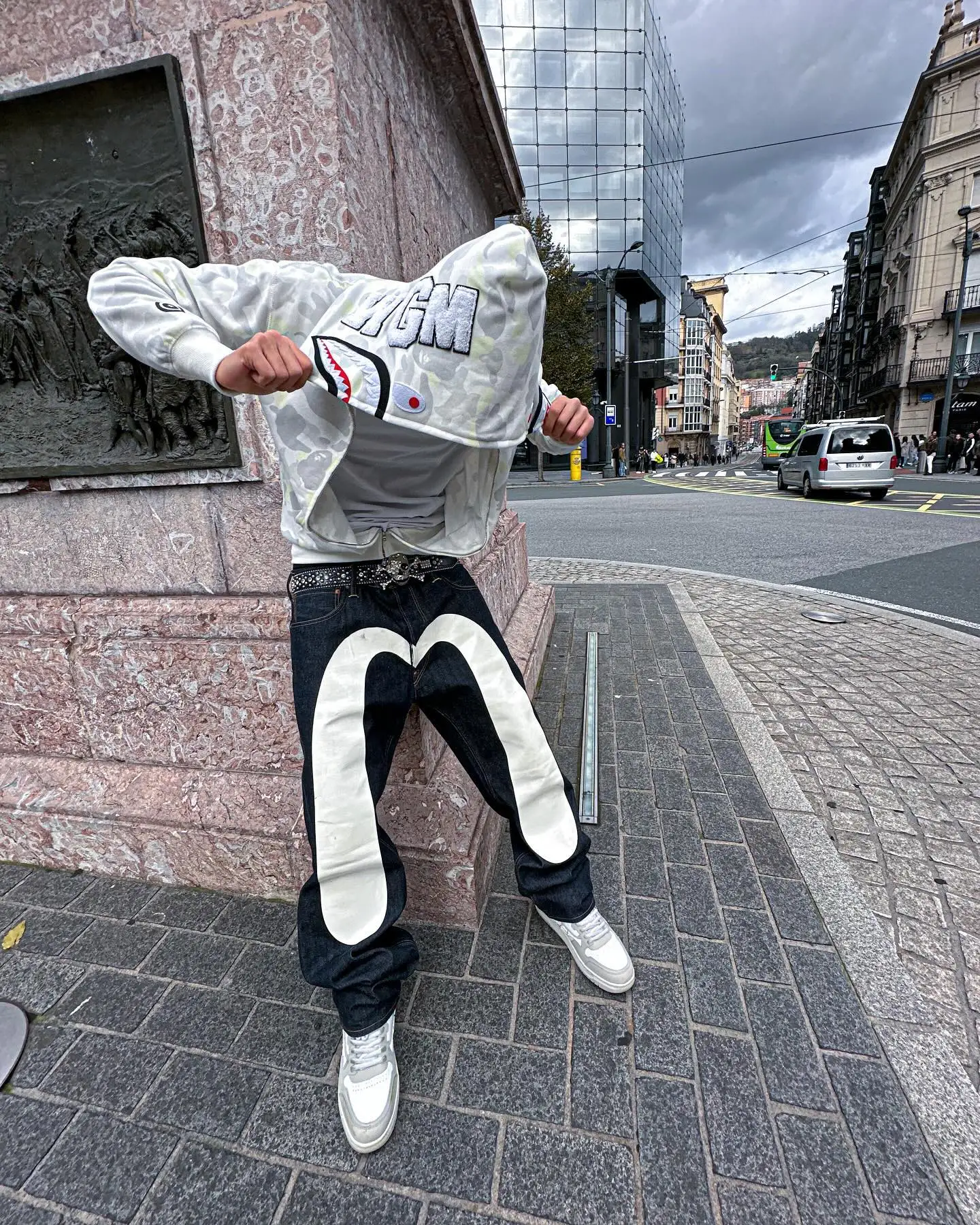 Streetwear JeansY2K Mens Hip Hop Retro Graphic Print Baggy Jeans Black Pants New Harajuku Gothic High Waisted Wide Leg Trousers