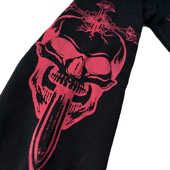 Streetwear Hoodie Y2K Sweatshirt Men Hip Hop Dark Retro Skull Graphic Print Oversized Hoodie New Harajuku Gothic Pullover Hoodie