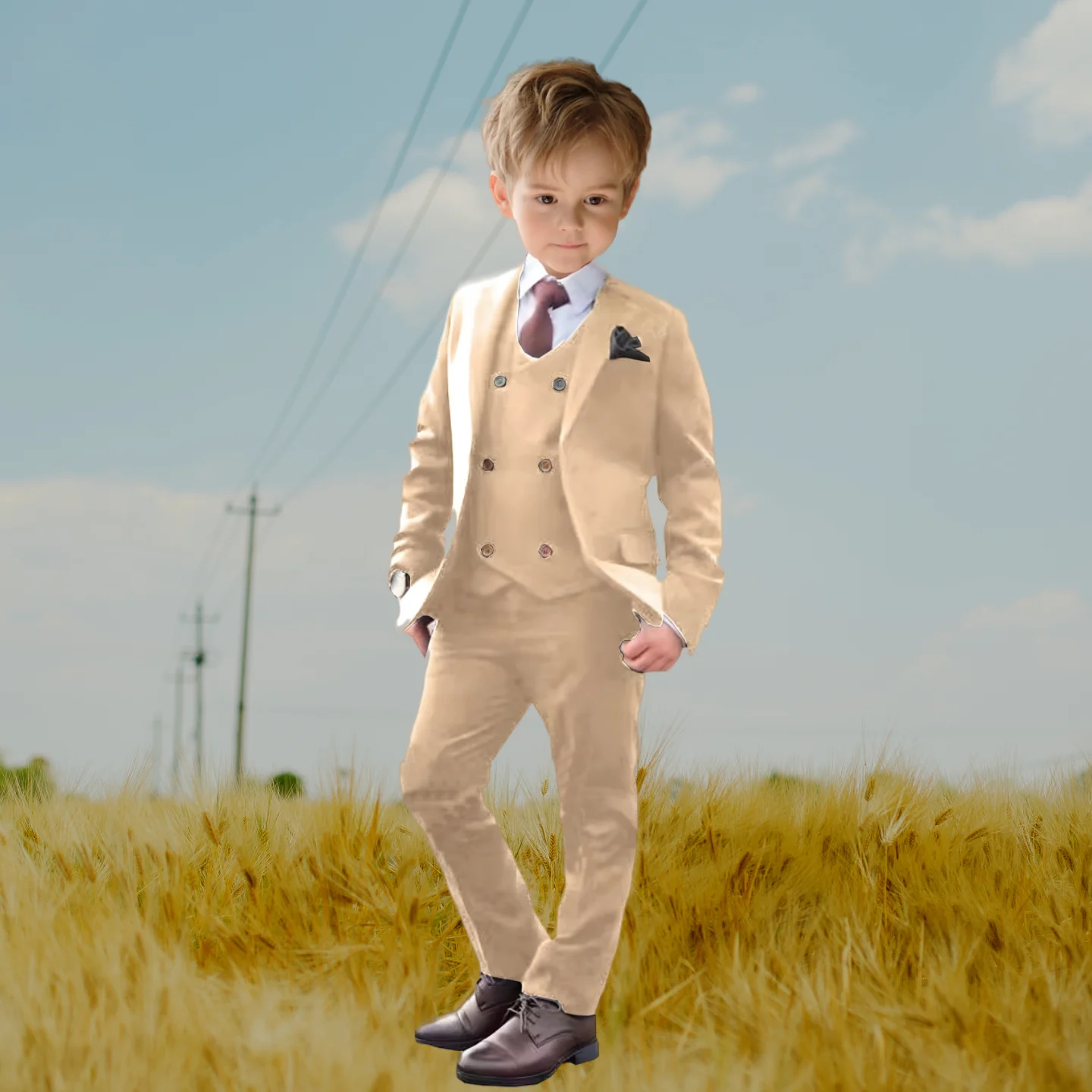 Classic Solid Paisley Suits for Boys 3-Piece Smart Stylish Boy's Tuxedo Formal Outfit For Kids Blazer Vest And Pants For Party