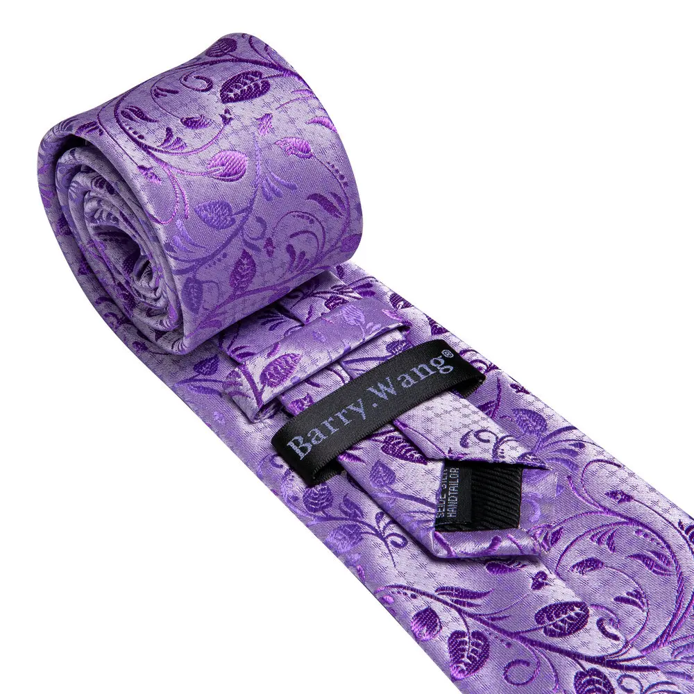 Purple Floral Men's Tie With Pocket Square Cufflink Sets Exquisiet Silk Suit Necktie For Male Wedding Designer Party Barry.Wang