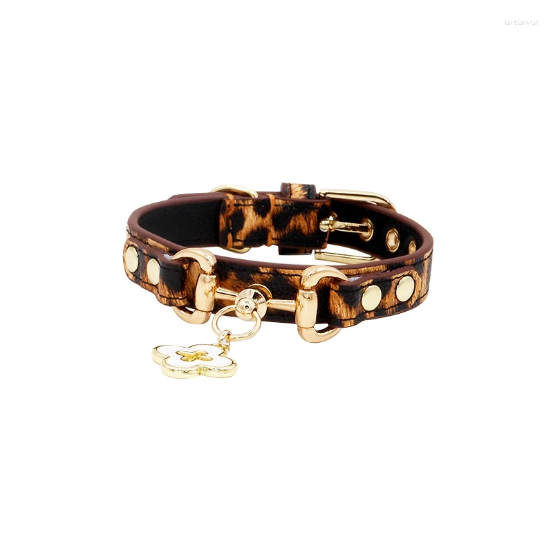 Dog collar; pet collar; leather; high-end designer collar; leopard print; personalized collar.