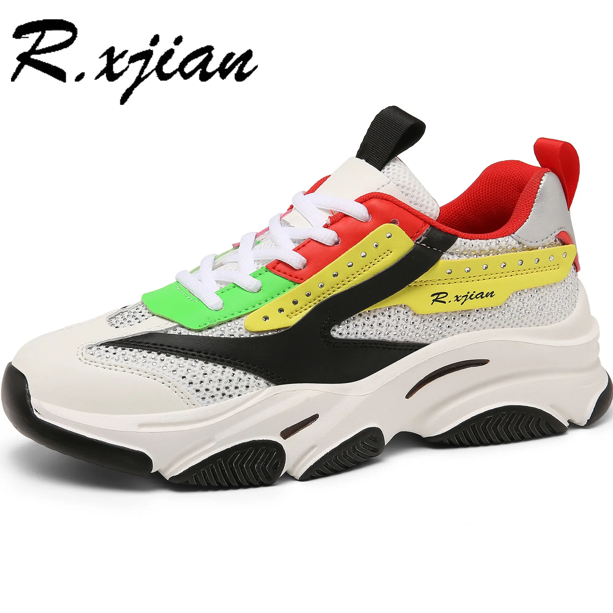 RXJIAN New Ladies Hiking Torre Shoes, Hot Drilling Lightweight Thick-soled Increased Breathable Road Running Shoes