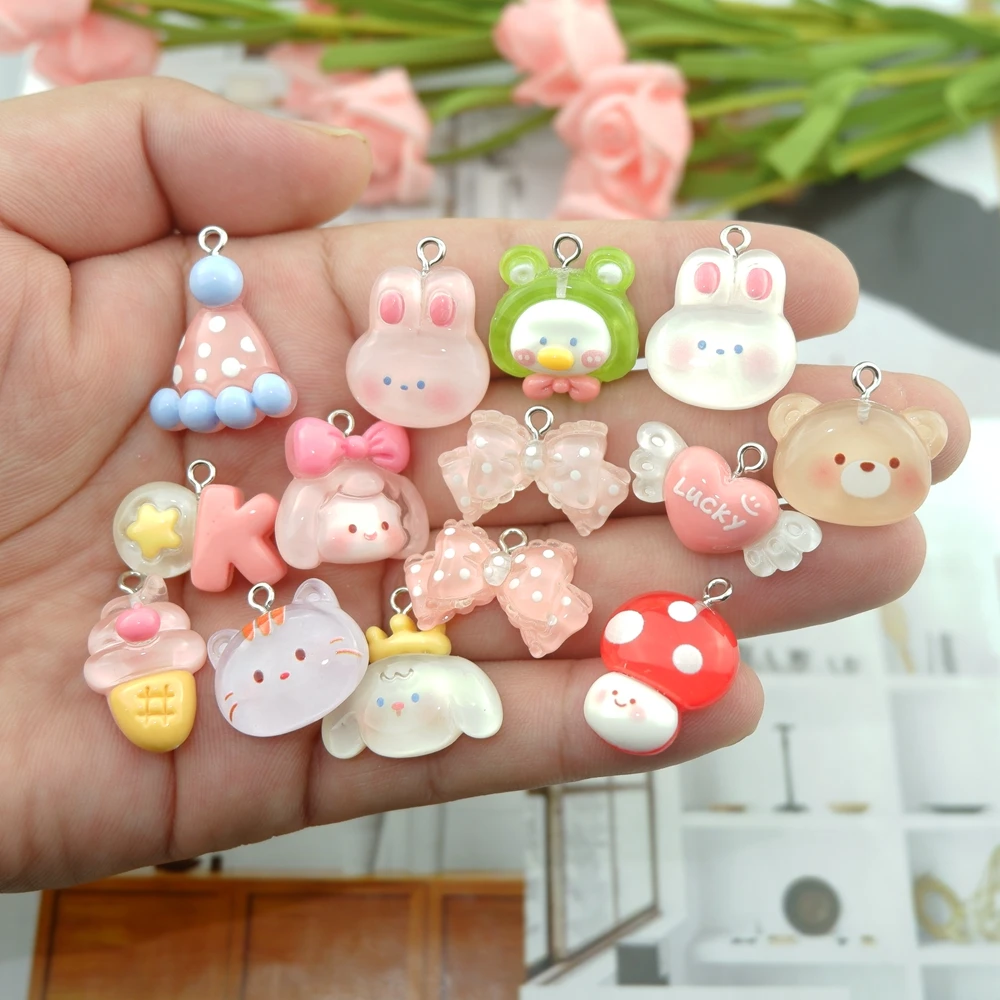 Bear Cat Mushroom Heart Charms for Jewelry Making Diy Earring Bracelet Bow Pendant Accessories Findings Bulk Wholesale