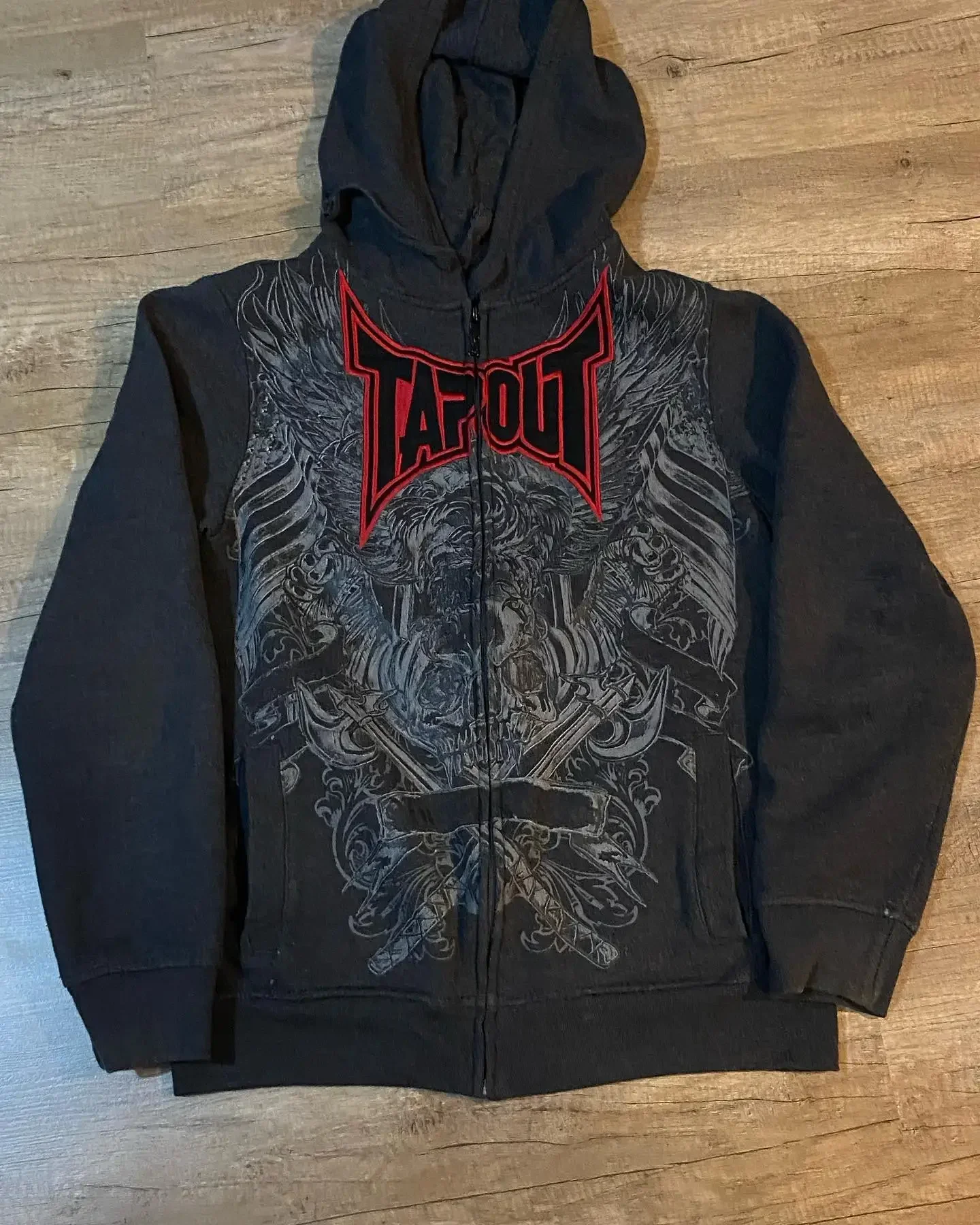 Retro Hip Hop Oversized Sweatshirt Zip Up Hoodie Y2k Gothic Punk Pattern Long Sleeve Clothes Harajuku Hoodies Mens Streetwear
