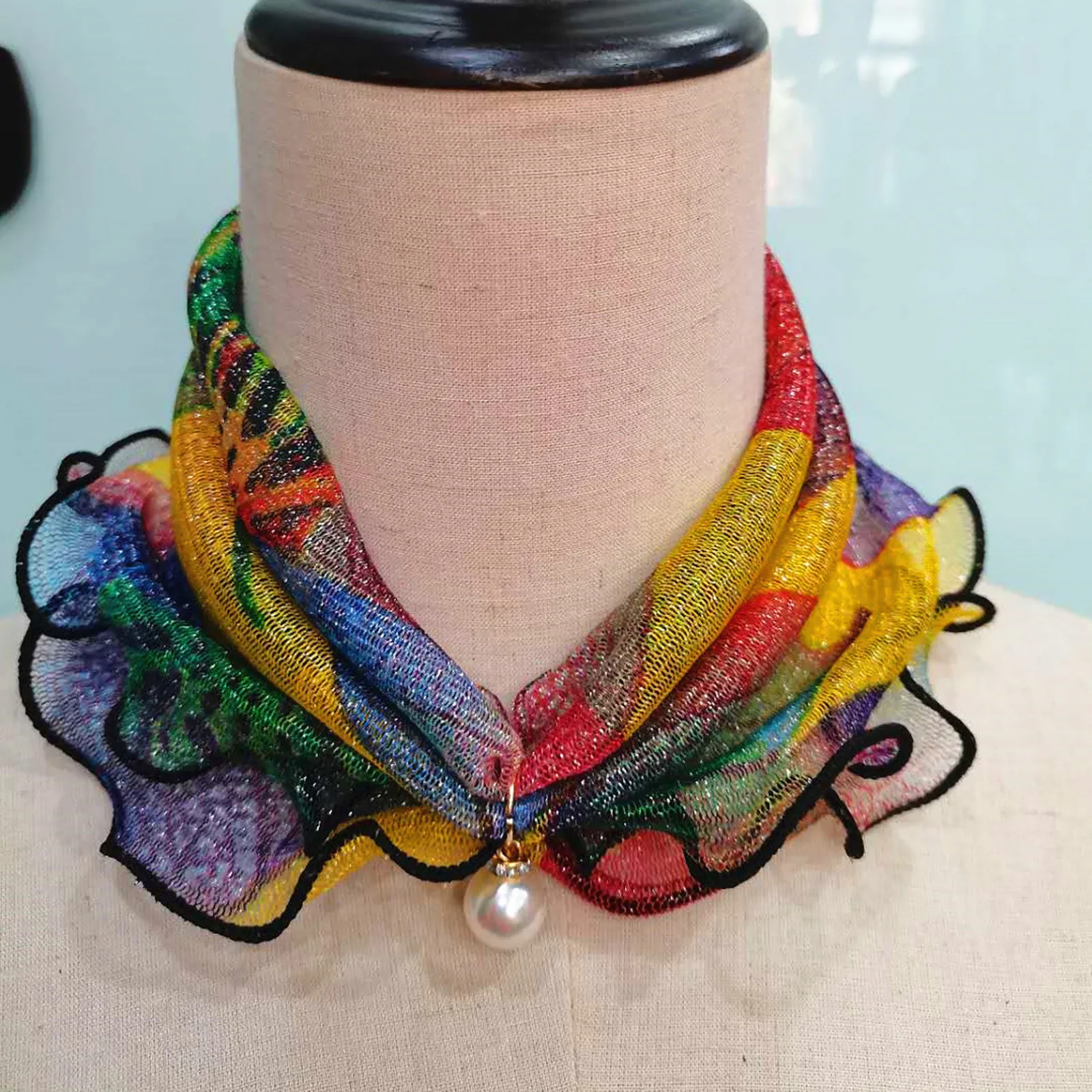 Lady Headscarf Pendant Pearl Edge Gold Silk Gold Lace Scarf Square River Scarfs High Elasticity Neck Wrap Multifunctional Scarfs