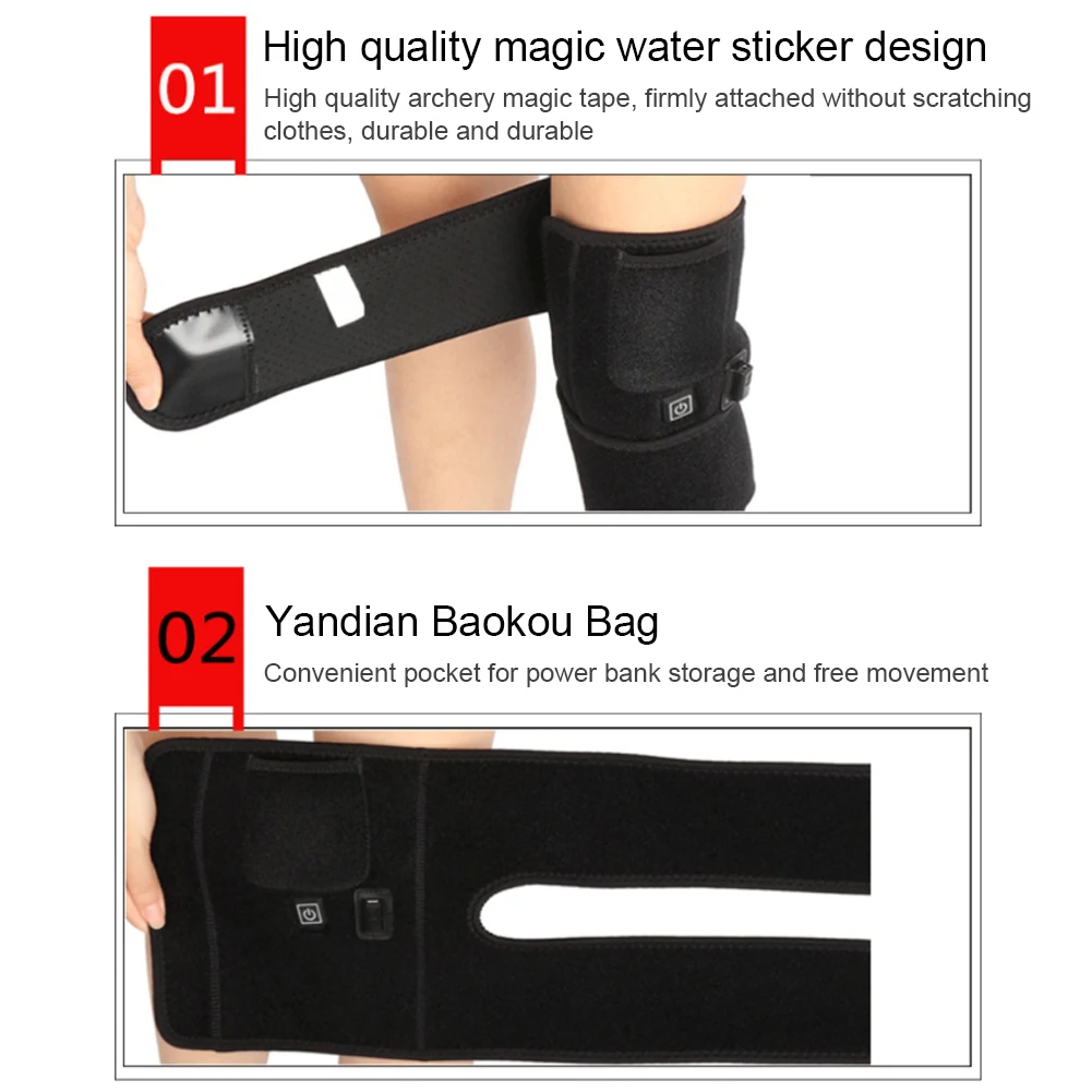 Electric Leg Heating Knee Pad 5V USB/Type-C Charging Heated Knee Brace 3 Heat Levels Knee Heating Pad for Knee Joint Pain Relief