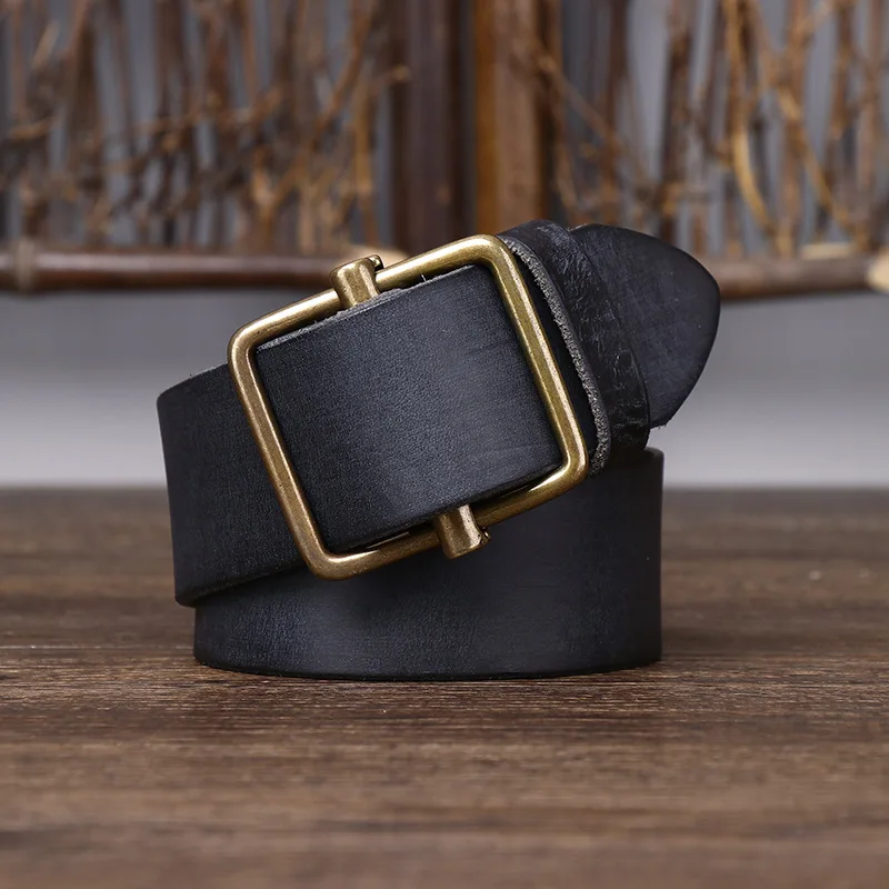 100% Pure Cowhide 3.8 Wide Genuine Leather Belt For Men High Quality Jeans No Drilling Smooth Buckle Belts Cowboy Waistband