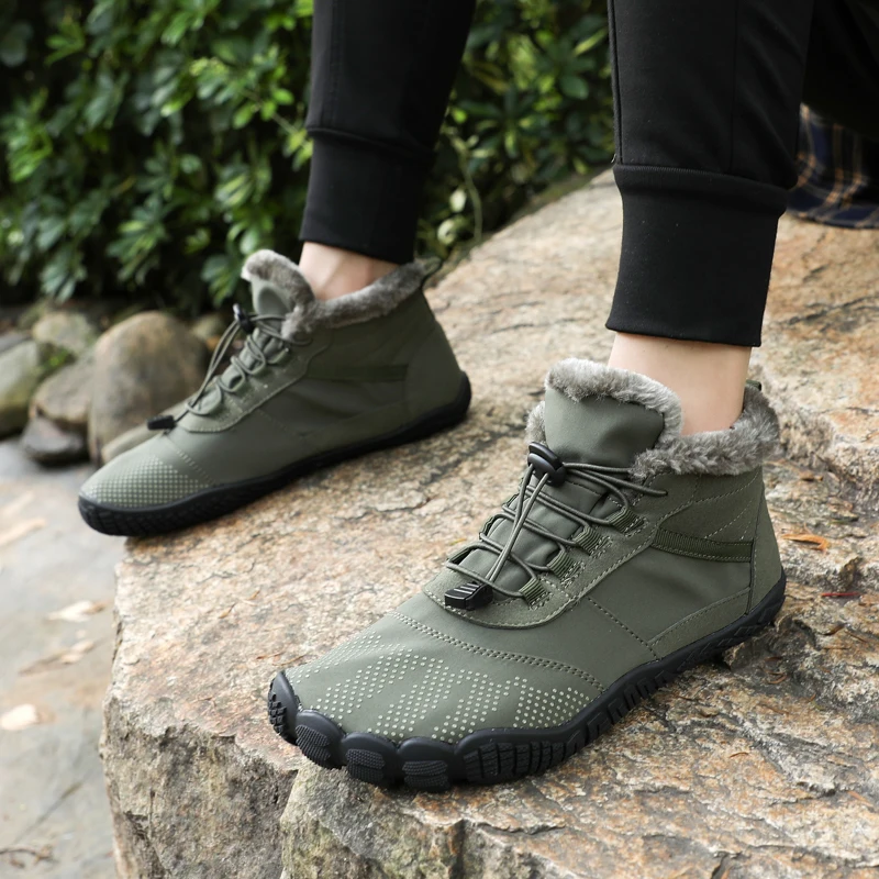 Waterproof Men Boots High Top Casual Shoes Winter Sneakers Plush Warm Snow Shoes Barefoot Shoes Big Size 36-47 Women Men Boots