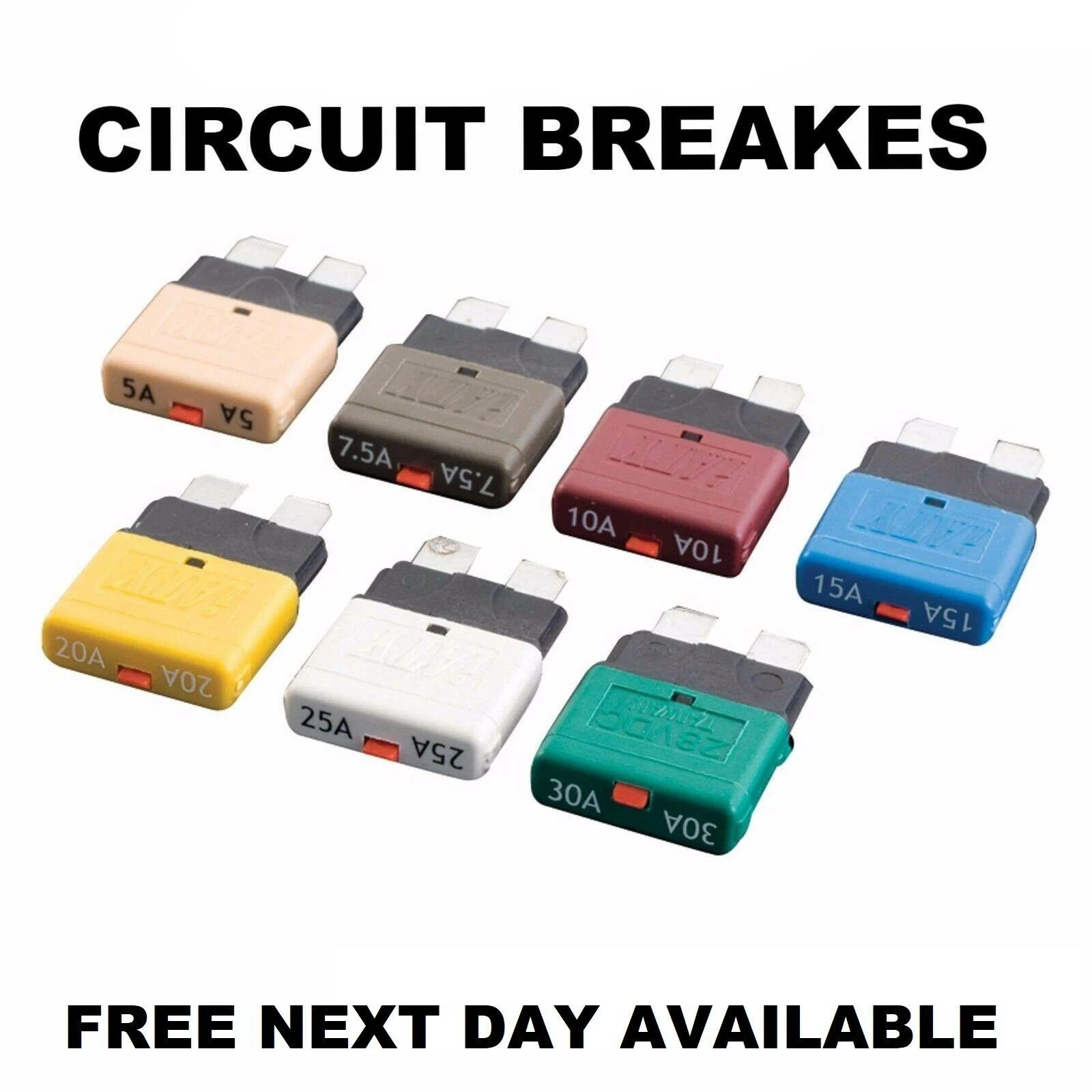 1Pcs Circuit Breaker Blade Fuse 12V 24V Resettable 5A-30A Marine Automatic Reset Circuit Breaker Fuse For RVs Marine Automotive