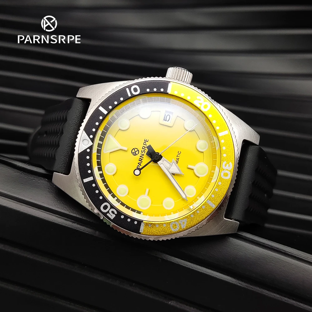 PARNSRPE Luxury Men's Watch 40mm Sapphire Glass Yellow Themed Automatic Mechanical Watch Japan NH35A with Luminous Aseptic Dial