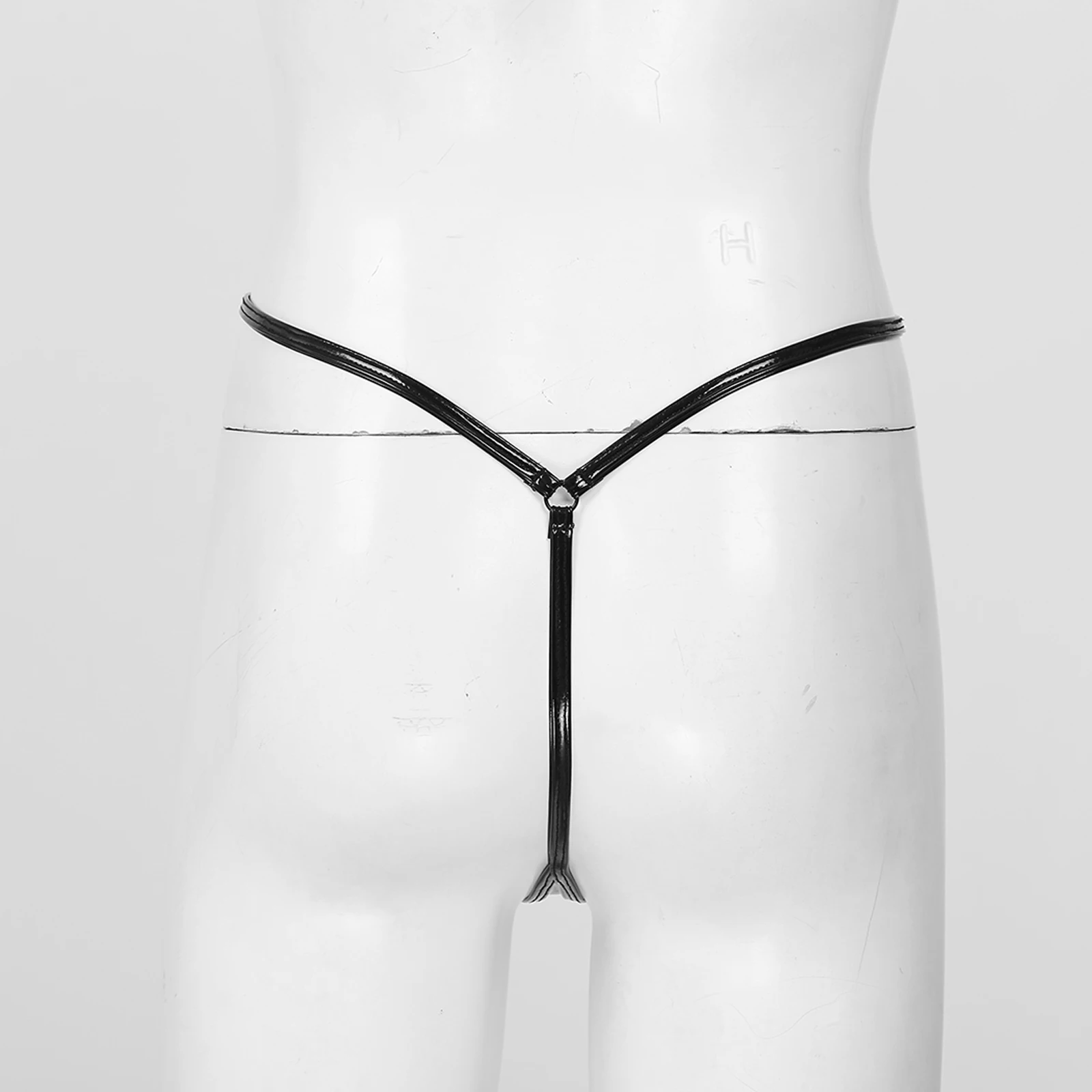 Womens Zipper Crotch G-string Wet Look Patent Leather T-back Thong Micro Underwear Latex Glossy Low Waist Open Butt Briefs