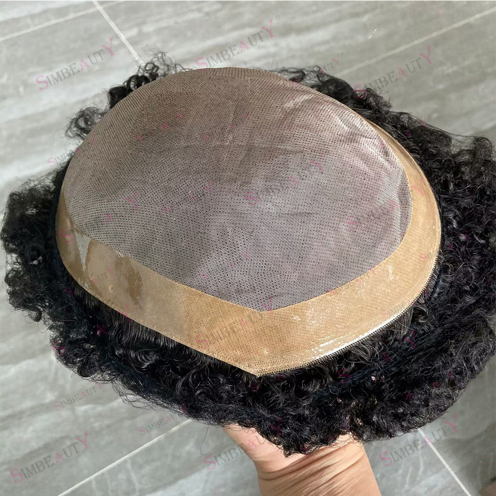 6mm Afro Curly 100% Fashional Human Hair Wig Black Men Toupee Mono Lace Natural Hairline Prosthesis Male African American System