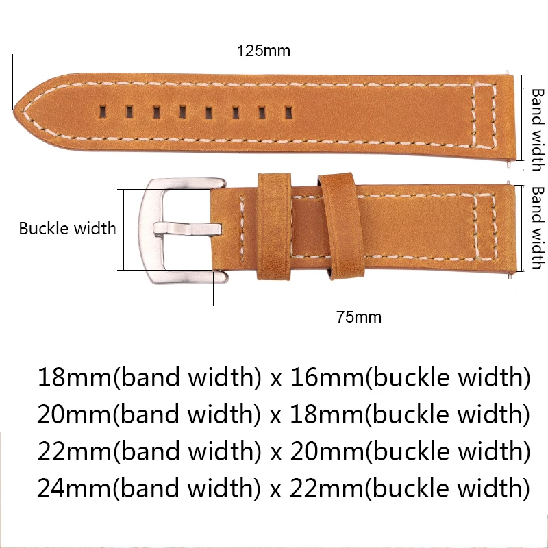 Genuine Leather Quick Release Watchbands Soft Matte Cowhide Smart Watch Strap Women Men Belt Wrist Band mm