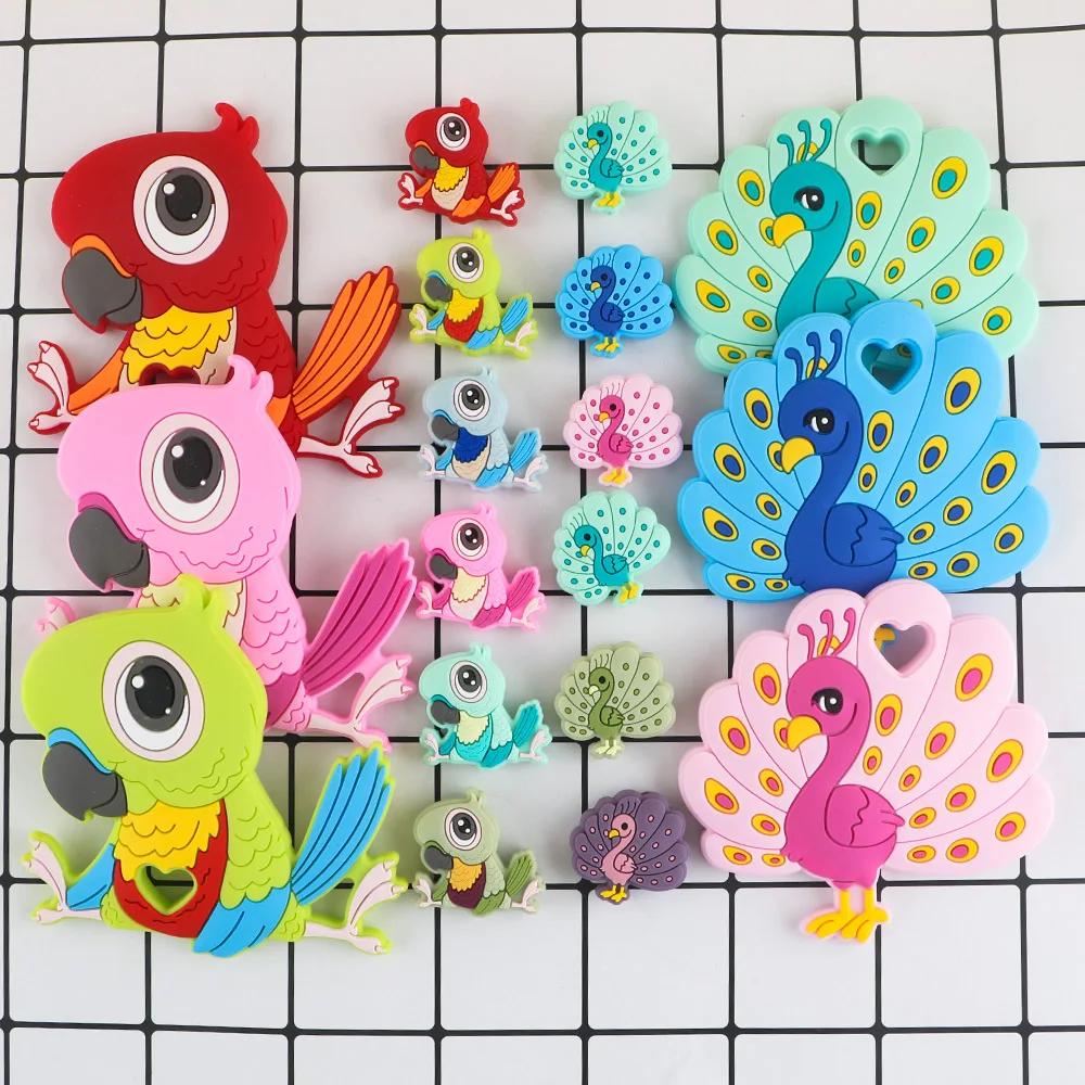 Sunrony Peacock Parrot Silicone Bead Silicone Pacifier Clip Food Grade Baby DIY Pacifier Chain Necklace Jewelry Accessories