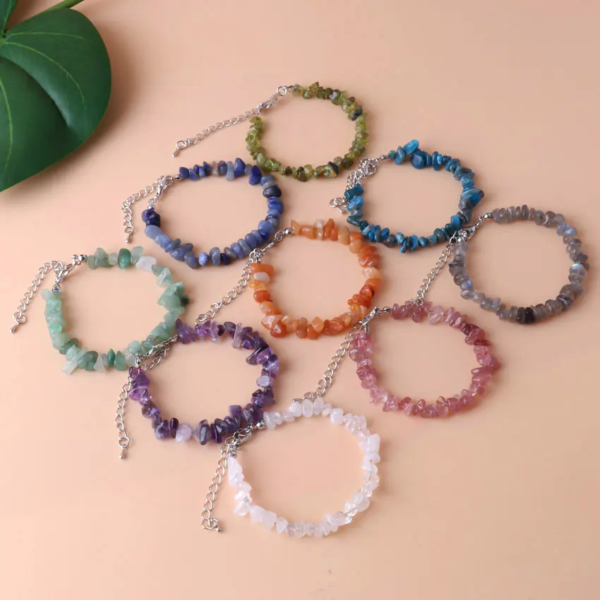 Natural Irregular Chip Stone Bracelet Moonstone Labradorite Pink Quartz Bracelets & Bangles Crystal Wristband For Women Jewelry