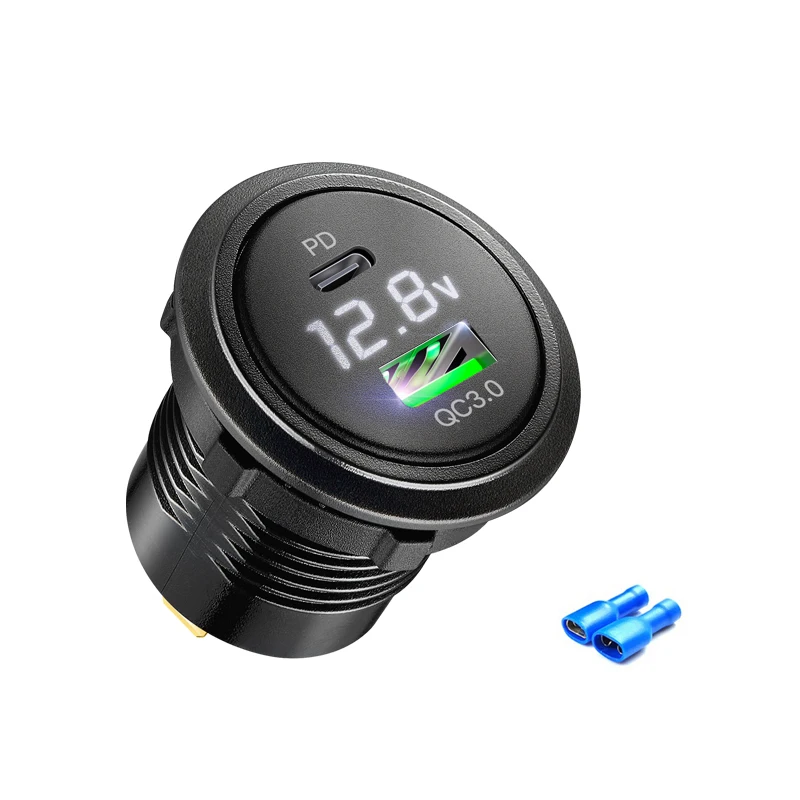 Type c usb socket 12v fast charge with voltmeter Power Outlet Dual USB adapter 12V/24V for Cars Boats Motorcycle