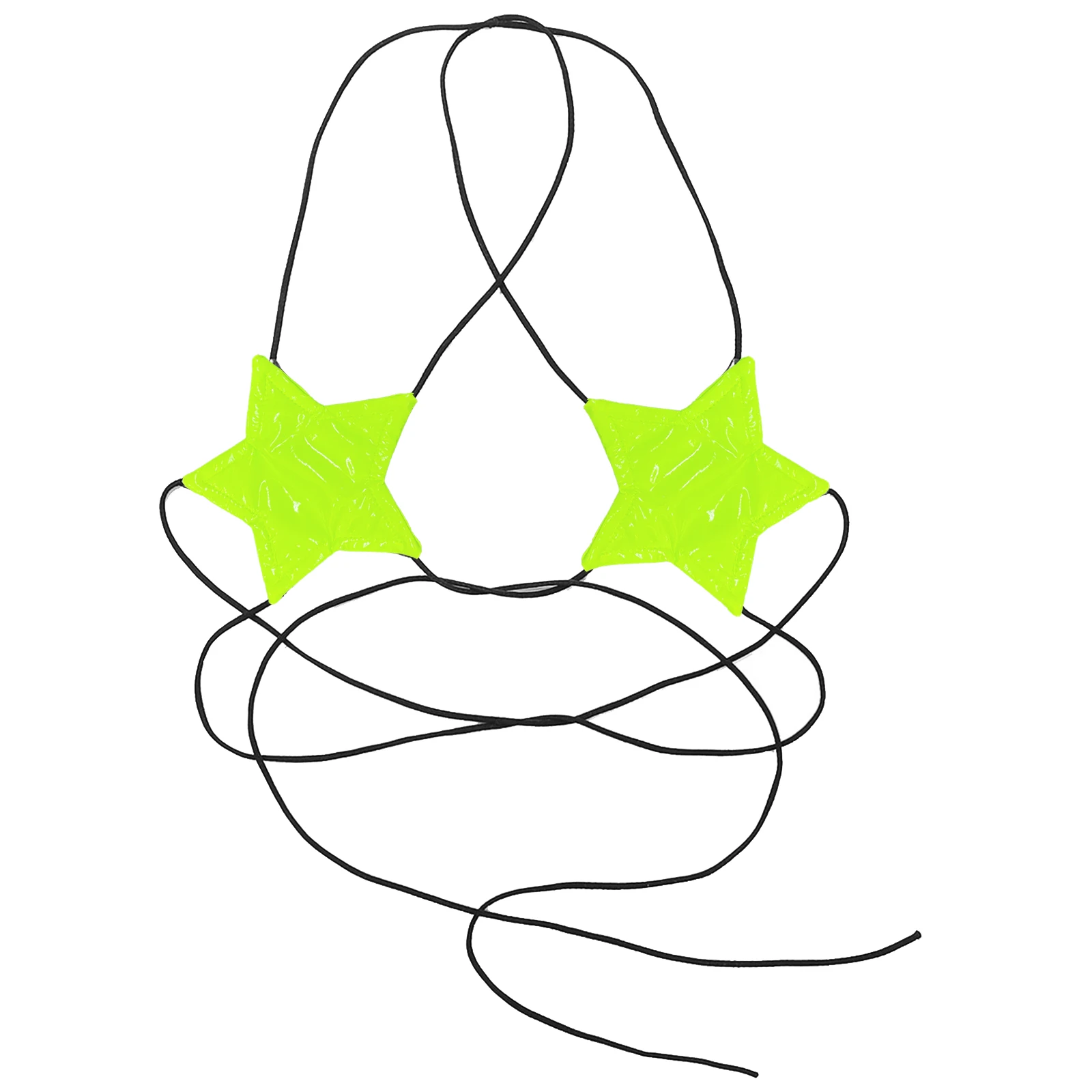 Womens Bikini Bra Tops Wet Look Patent Leather Lingerie Brassiere Halter Neck Strappy Wrap Around Star Shape Bralette Bra Top