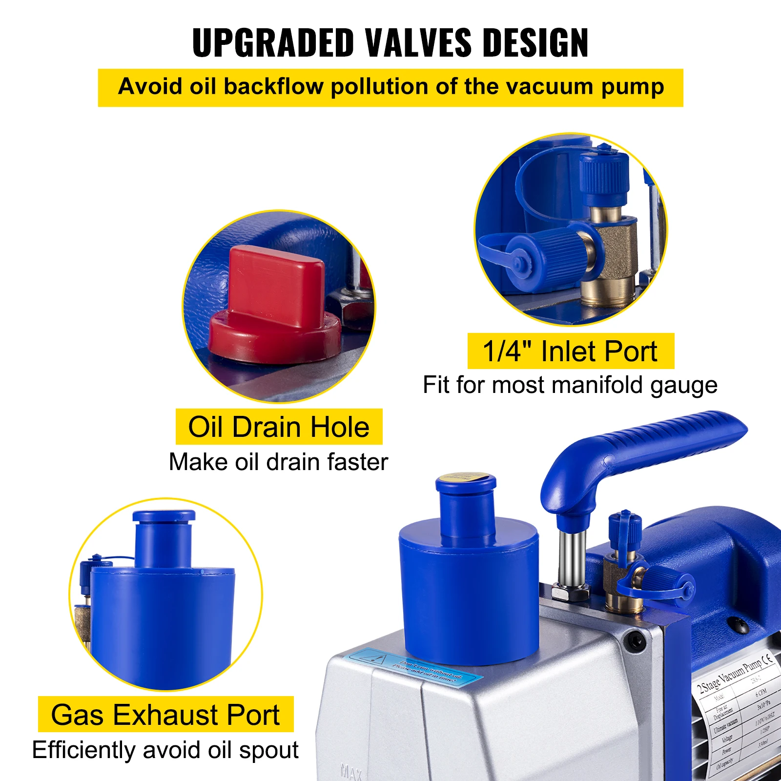 VEVOR Refrigerant Vacuum Pump 6CFM-10CFM Double Stage HVAC for Household Air Conditioning Cleaning Auto Repair Vacuum Packaging
