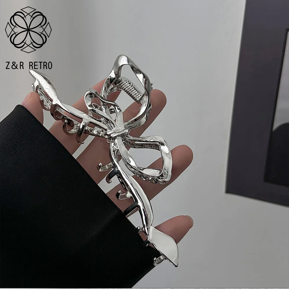 Color Sier Kpop Woman Irregular Hairpins Punk Style Metal Hair Claws Bow Women ddmysmile Hair Accessories Ponytail Hair Clips Headwear Smile