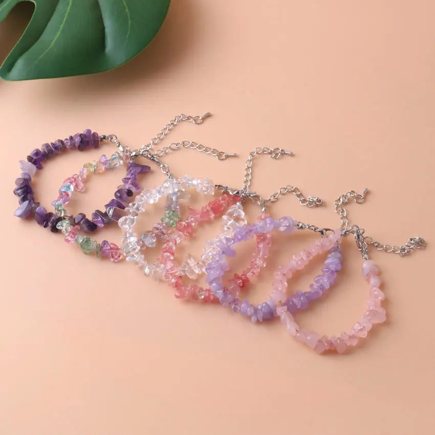 Natural Irregular Chip Stone Bracelet Moonstone Labradorite Pink Quartz Bracelets & Bangles Crystal Wristband For Women Jewelry