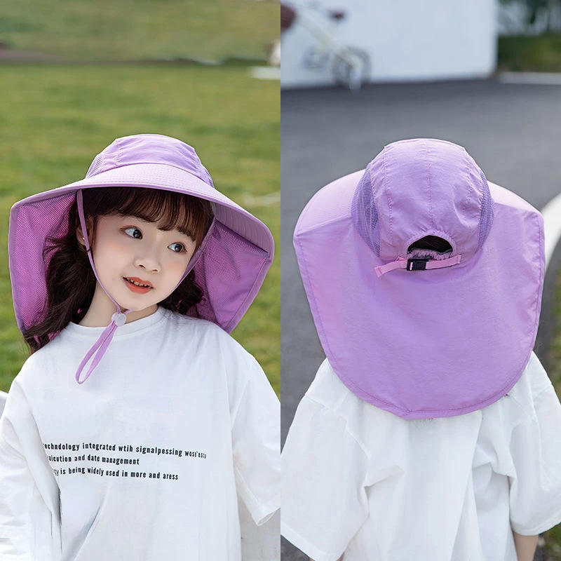 2023 New Solid Color Children Sun Hat Summer Kids Outdoor Neck Ear Cover Beach Caps Kids Travel Flap Cap for Children Boy Girl
