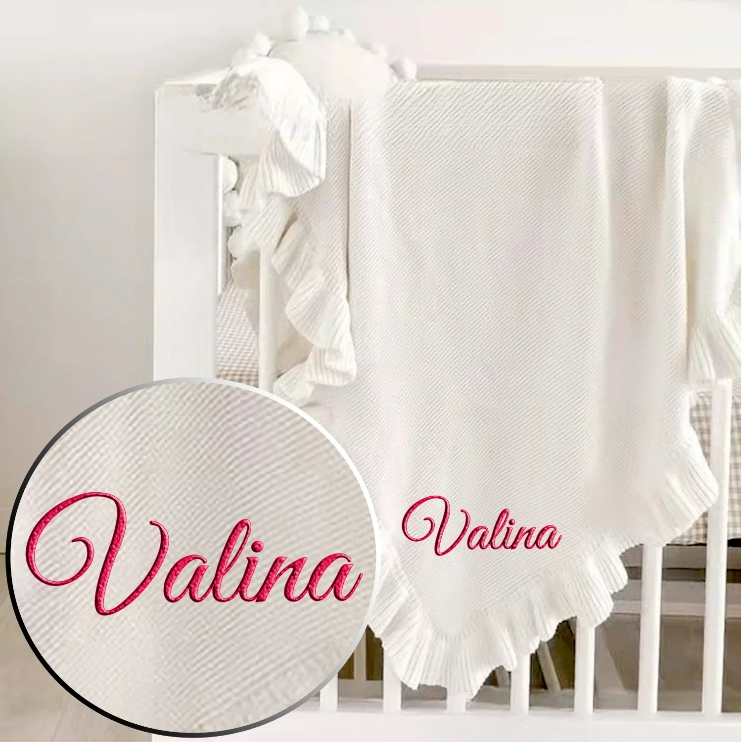 Personalized Baby Blanket with Name, Knitted Baby Boy Girl Swaddle Blanket for Newborn Infant Toddlers Kid 70x90cm