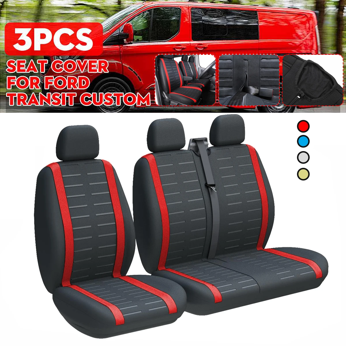 2+1 Van Seat Covers Auto Seat Protector With Airbag Universal For Nissan Primastar For Peugeot Boxer, Expert For Toyota Hiace
