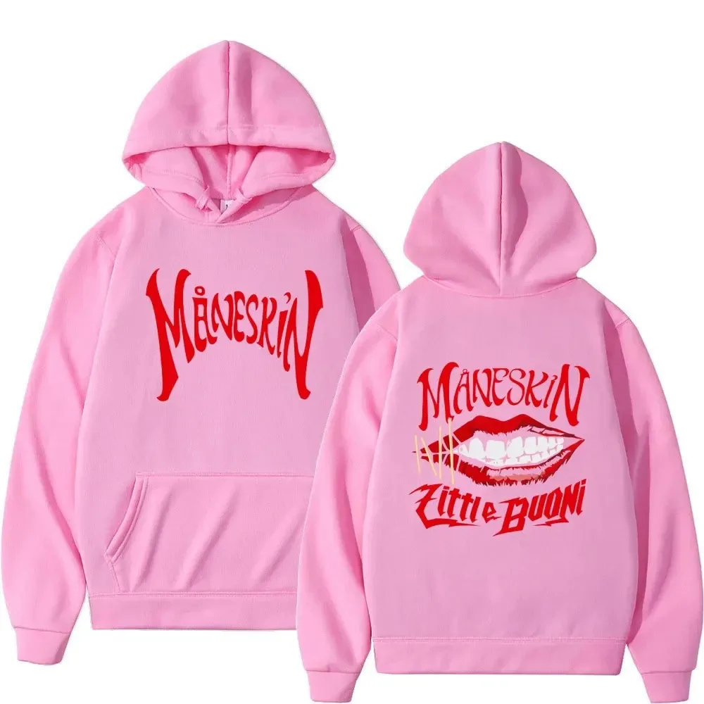 Autumn Winter Rock Band Maneskin Mouth Print Hoodie Men Women Hip Hop Pullover Oversized Sweatshirt Loose Long Sleeve Hooded