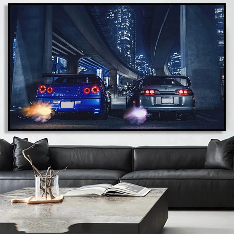 Nissan Skyline Toyota GTR 2025 R34 VS Supra Vehicle Car Poster new Canvas Painting Wall Art Prints Picture Living Room Modern Home Decor
