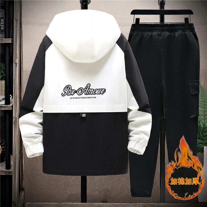 2023 Autumn Winter Men Tracksuit Casual thicken Warm Sportswear Hooded Jackets Pants 2 Piece Sets