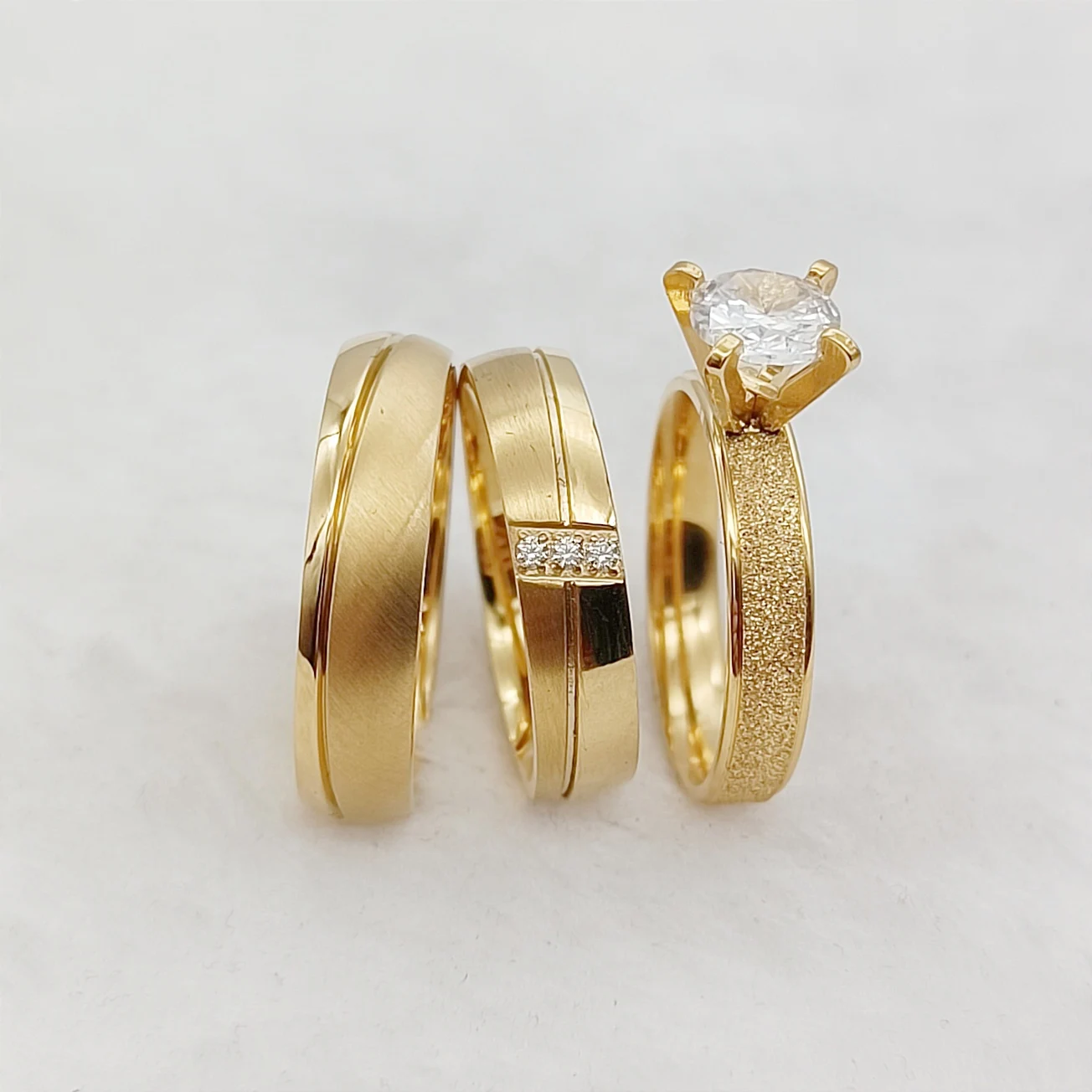 12 Year Anniversary Party Ladies 3pcs Proposal Wedding Engagement Rings Sets For Couples Handmade 14k gold plated Jewelry