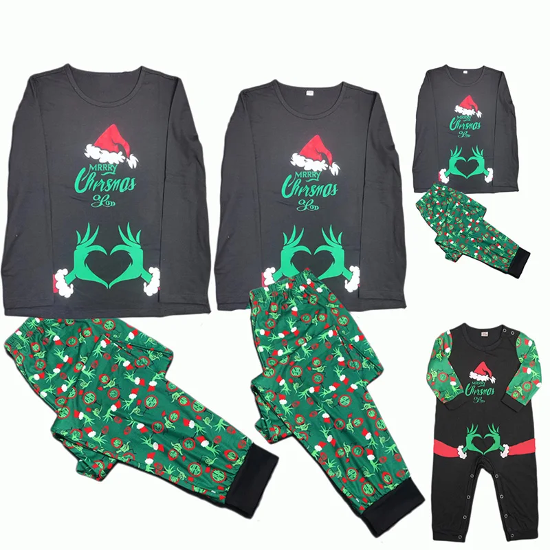 Funny Christmas Family Matching Pamas Set Fluorescence Print Mother Father Kids Clothes Baby Romper Mom and Me Clothing