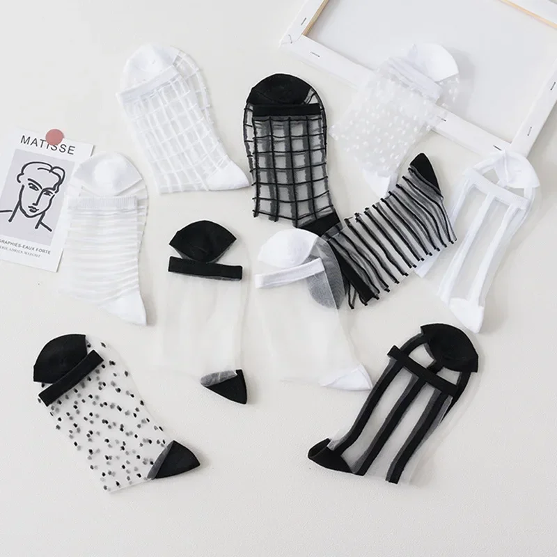 Sexy Lace Mesh Fishnet Socks Mixed Fiber Transparent Stretch Elasticity Ankle Net Yarn Thin Women Cool Socks 1pair=2pcs