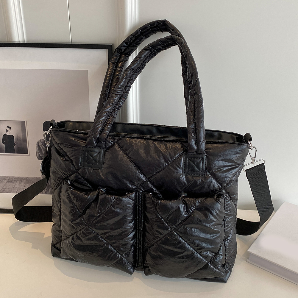 Travel Lightweight Down Padded Shoulder Bags for Women Quilted Puffy Handbag Portable Puffer Tote Bag Zipper Pocket Shopping Bag