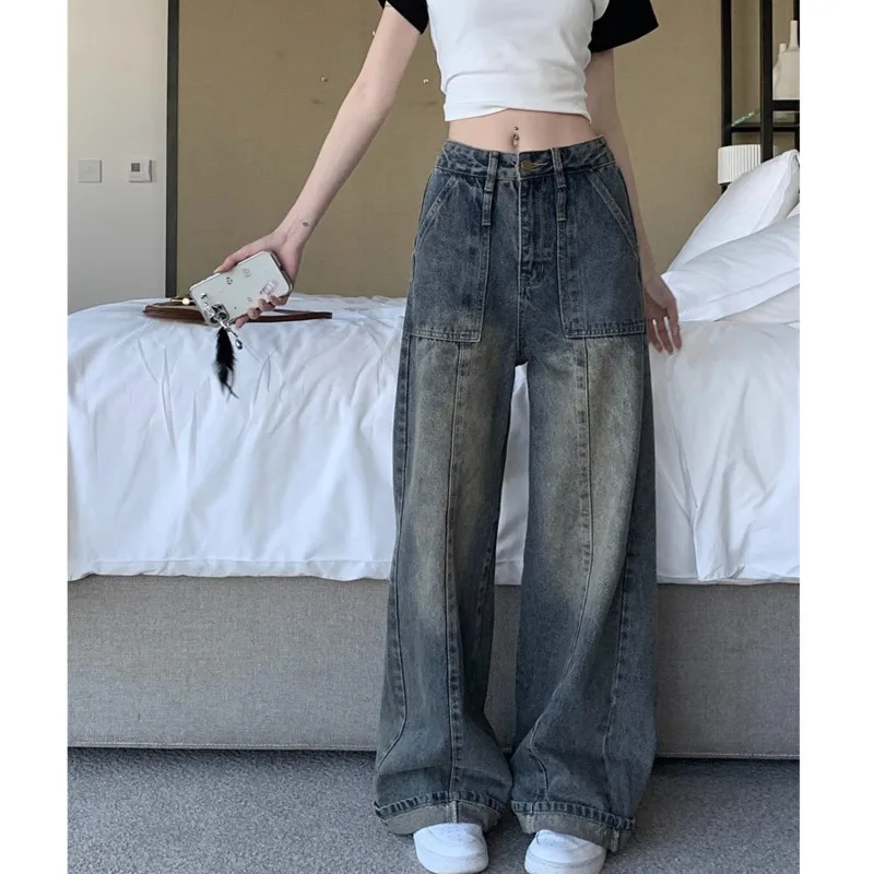Baggy Jeans Women 2023 Women's Pants Blue Vintage Jeans Woman High Waist Streetwear Female Straight Leg Jeans Y2k Korean Fashion
