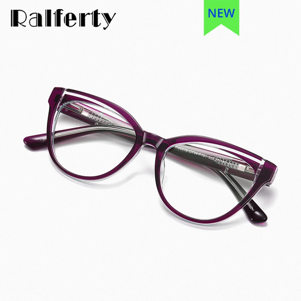 Ralferty High Quality Acetate Eyeglasses Frame Women Anti Blue Plain Glasses Spectacle 2025 Frame Elegant Lady new Retro Cat Eye Glasses