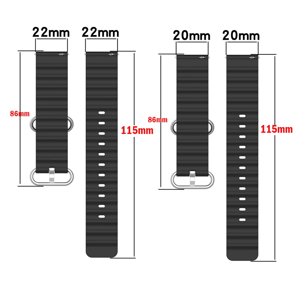 22mm 20mm watch band For Samsung Galaxy Watch 4-classic/5-Pro-3/active 2/Gear S3 Silicone Ocean correa Huawei GT 2 3 pro strap