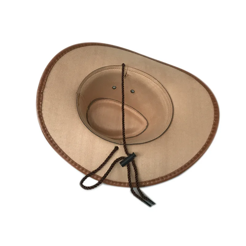 Faux Brim Leather Large Cowboy Hat Men's Vintage Coffee Felt Wide Brim Bucket Hats Man For Men Women Fedora Swanowing smile